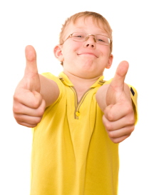 Smiling teenager show thumb up sign on two hands
